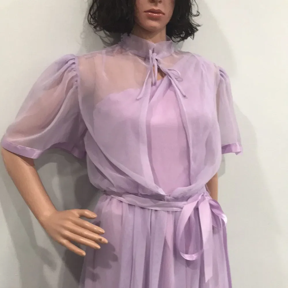 Vintage 70s Lavender Sheer Dress and Jacket